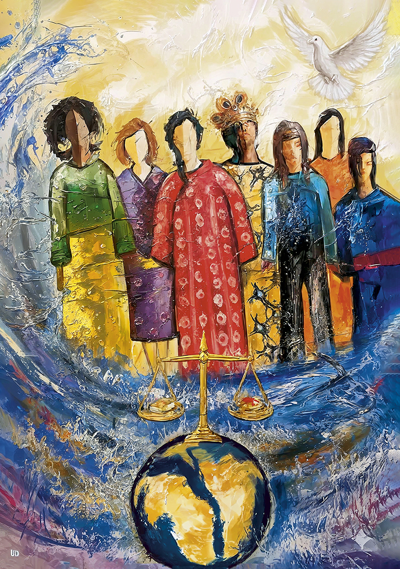 Bild zum Weltgebetstag 2027 mit dem Titel “River of Prayer” von der Künstlerin Shams Saad © 2026 World Day of Prayer International Committee, Inc. Bild zum Weltgebetstag 2027